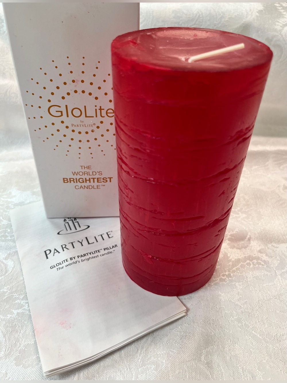 💕 $5 for $25 💕 PartyLite Red Textured Pillar Candle GloLite in Cinnamon Sparkle